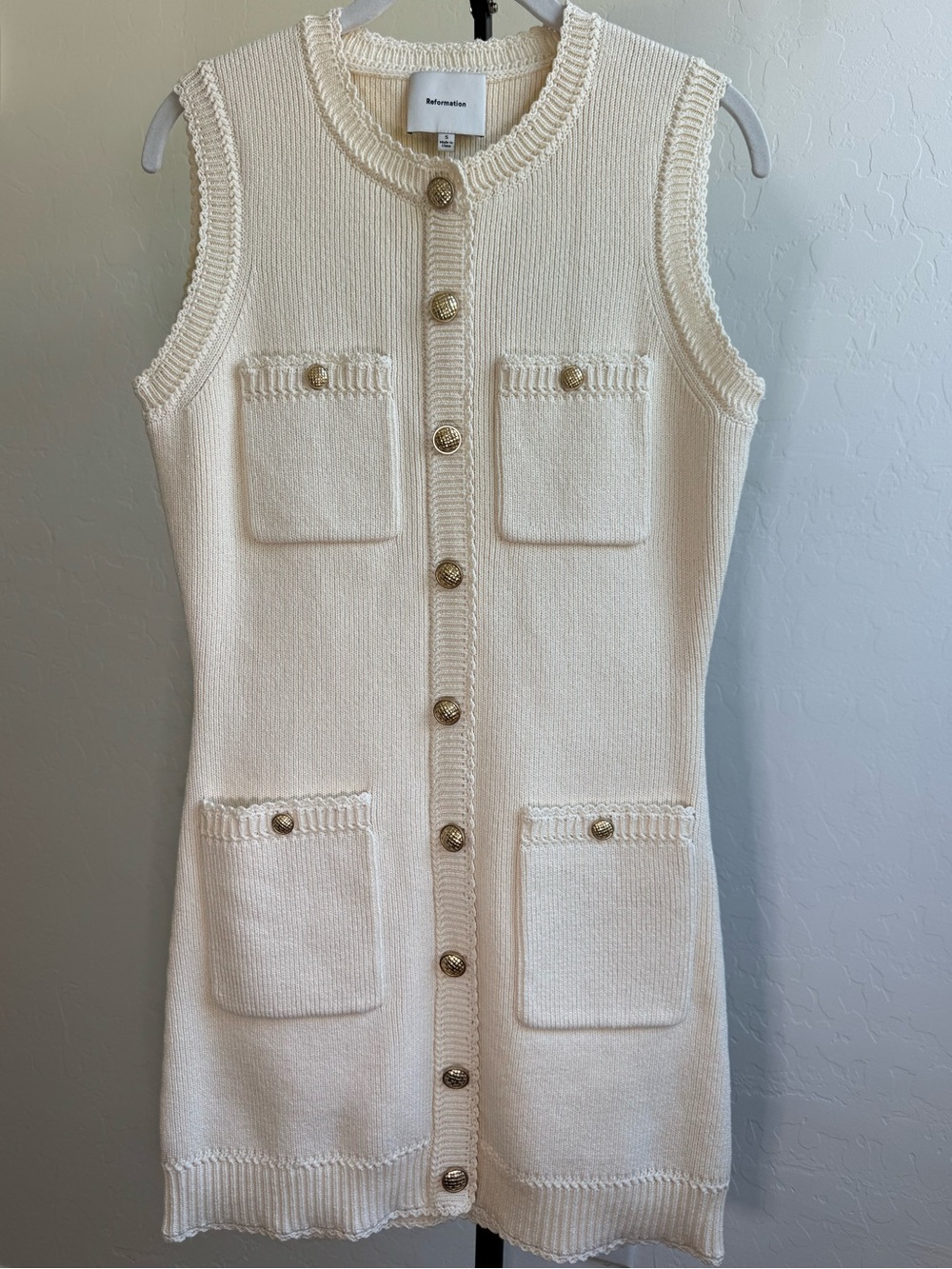 Reformation Catalina Cream Sleeveless Knit Button-Front Mini Dress - Picture 2 of 5